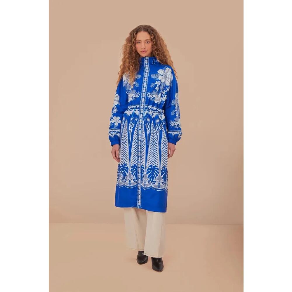 Rare Farm Rio Macaw Elegance Raincoat Beautiful Blue Floral Parrot Print XL